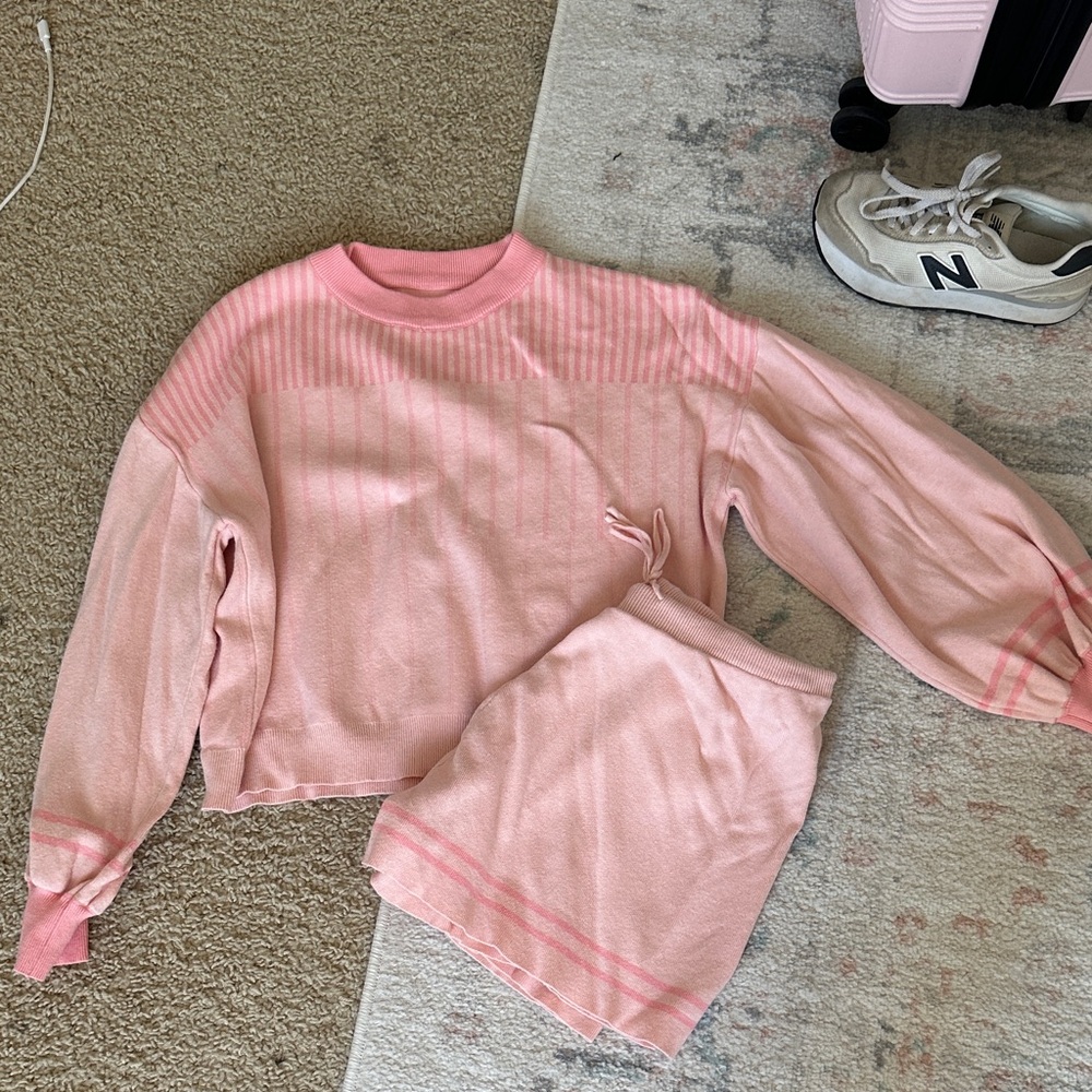 Pink Striped Sweater and Skirt Set